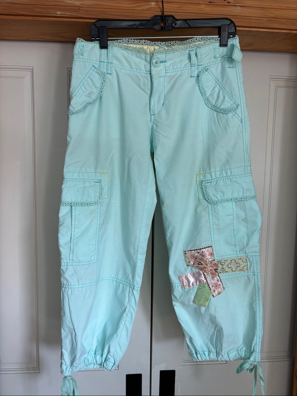 MissMe Y2K Vintage Cotton Embroidered and Patchwork Cargo Pants. Size Medium
